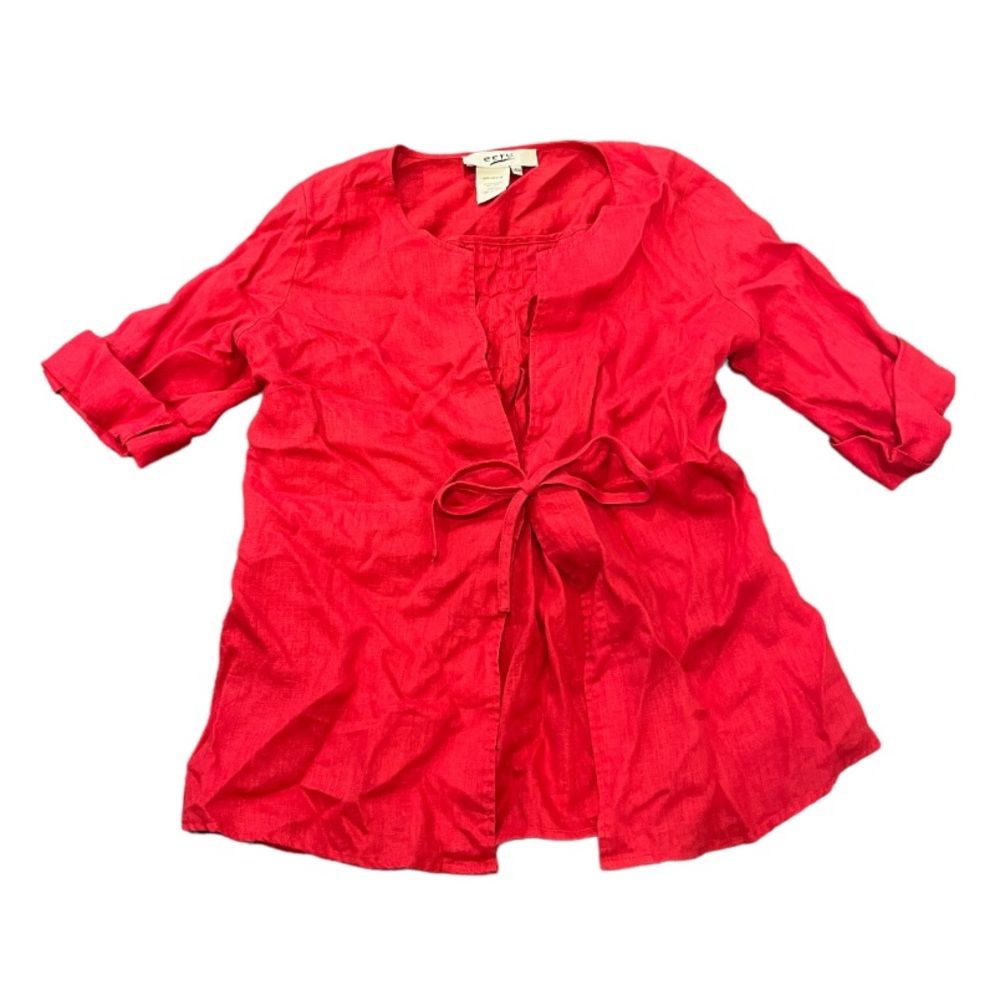 Ecru 100% Linen Red Cardigan